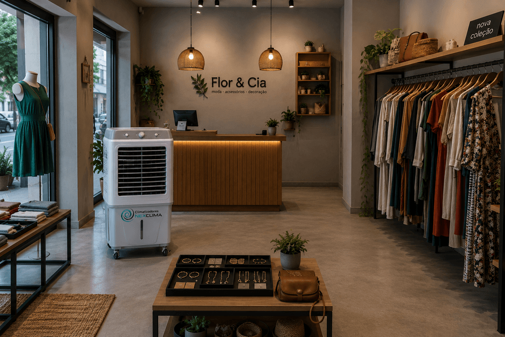 Climatização evaporativa Nexclima reduzindo o custo de energia em um comércio