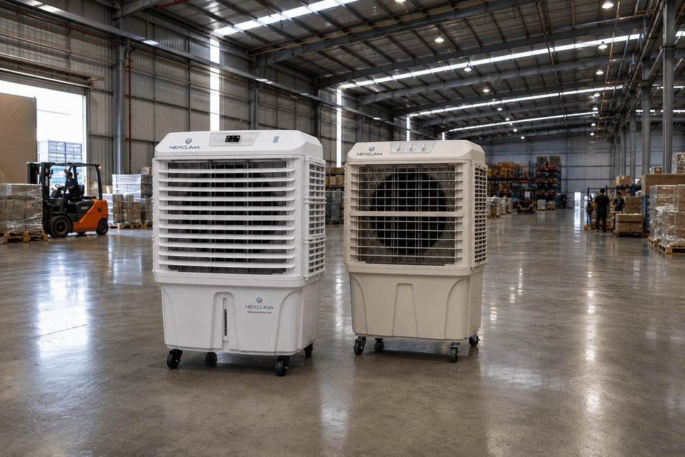Climatização evaporativa Nexclima em galpão industrial de grande porte